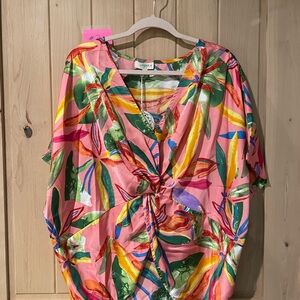 Umgee Multicolor Abstract V-Neck Top With Front Knot